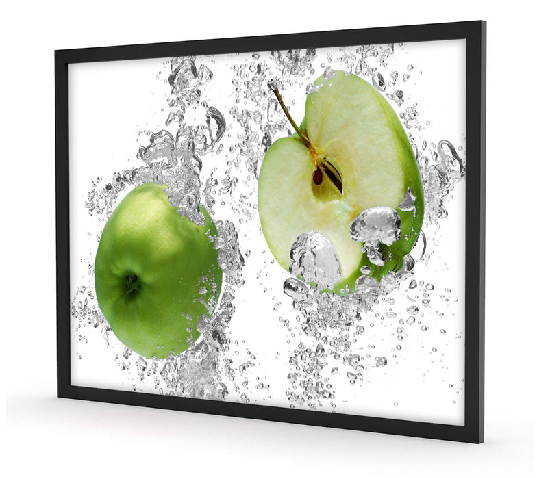 saftig grüne Äpfel im Wasser, Poster mit Bilderrahmen