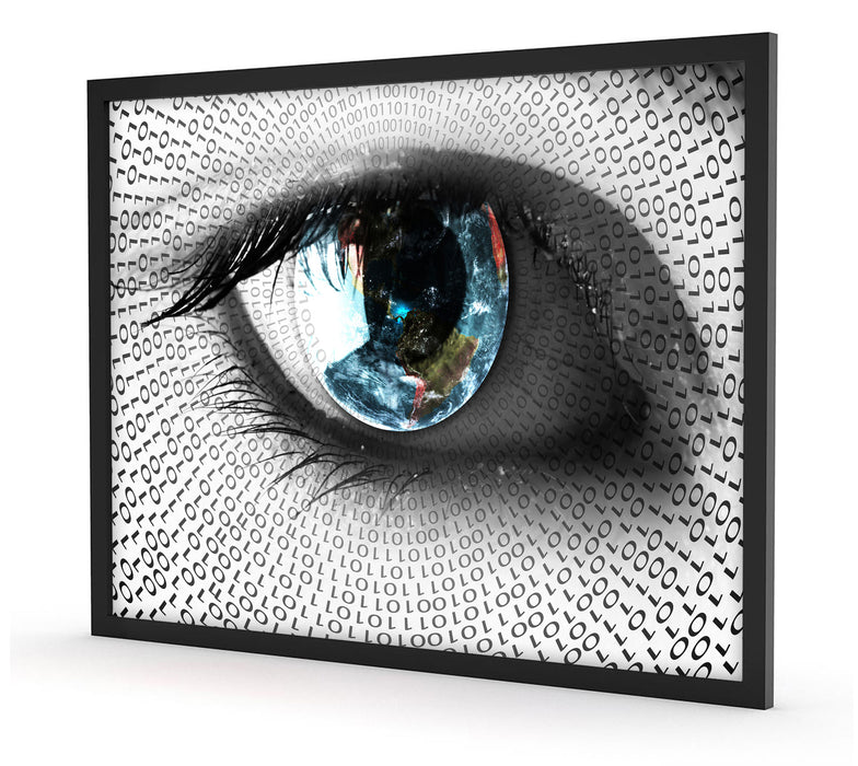 Auge mit binärem Code, Poster mit Bilderrahmen