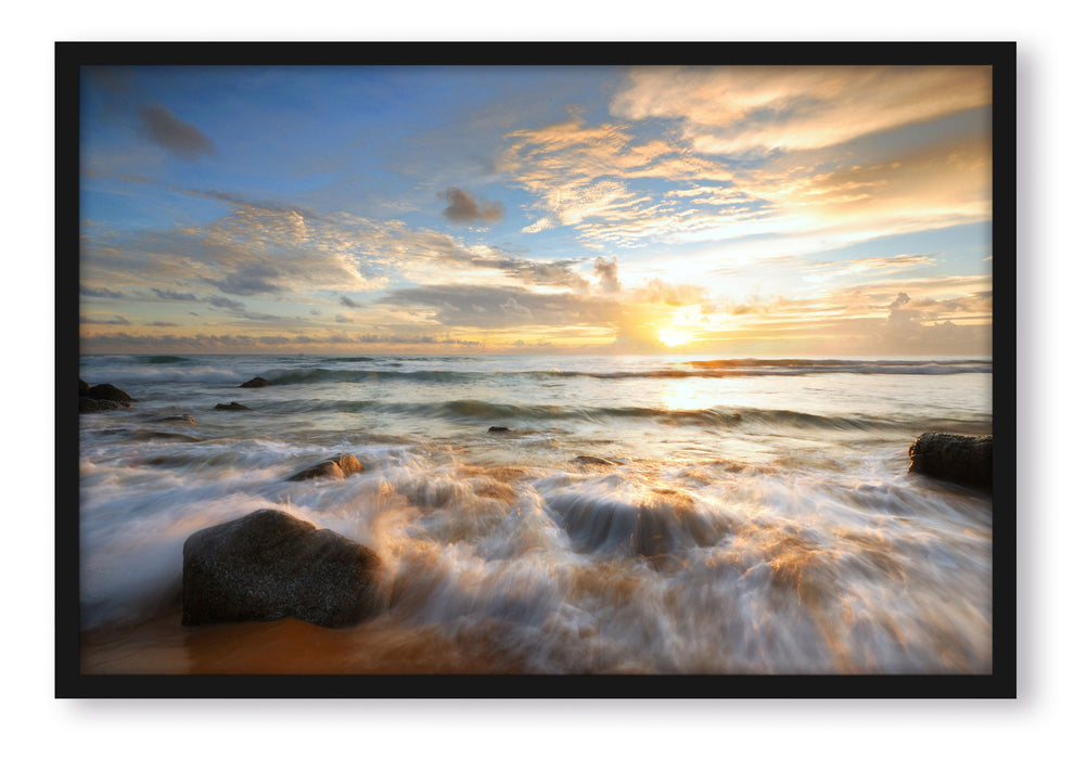 Pixxprint Sonnenuntergang am Meer, Poster mit Bilderrahmen