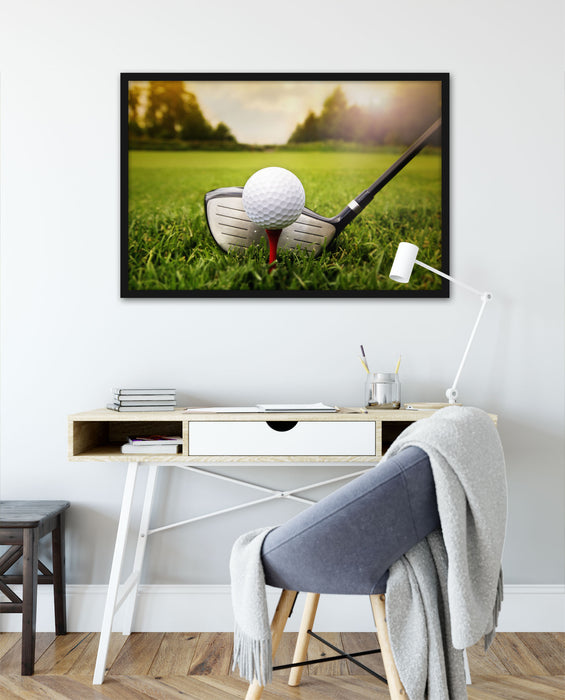 Golf Abschlag, Poster mit Bilderrahmen
