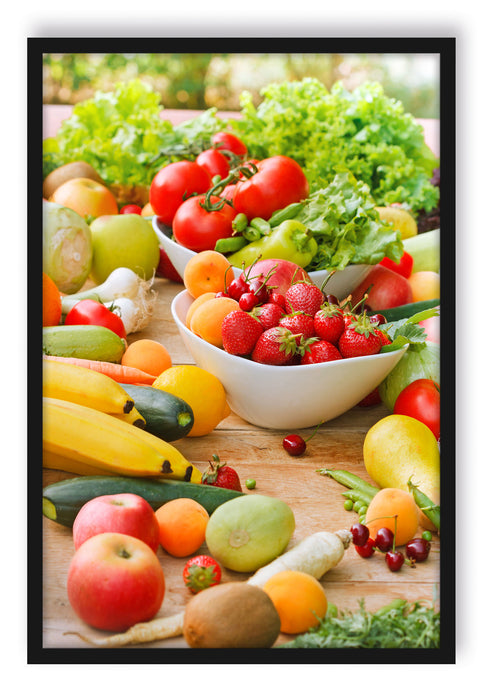Pixxprint Buntes Obst und Gemüse, Poster mit Bilderrahmen
