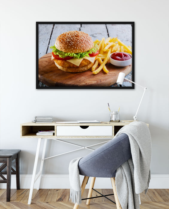 Chickenburger Pommes, Poster mit Bilderrahmen