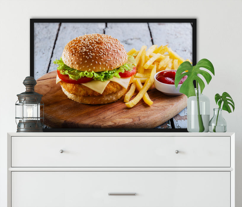 Chickenburger Pommes, Poster mit Bilderrahmen