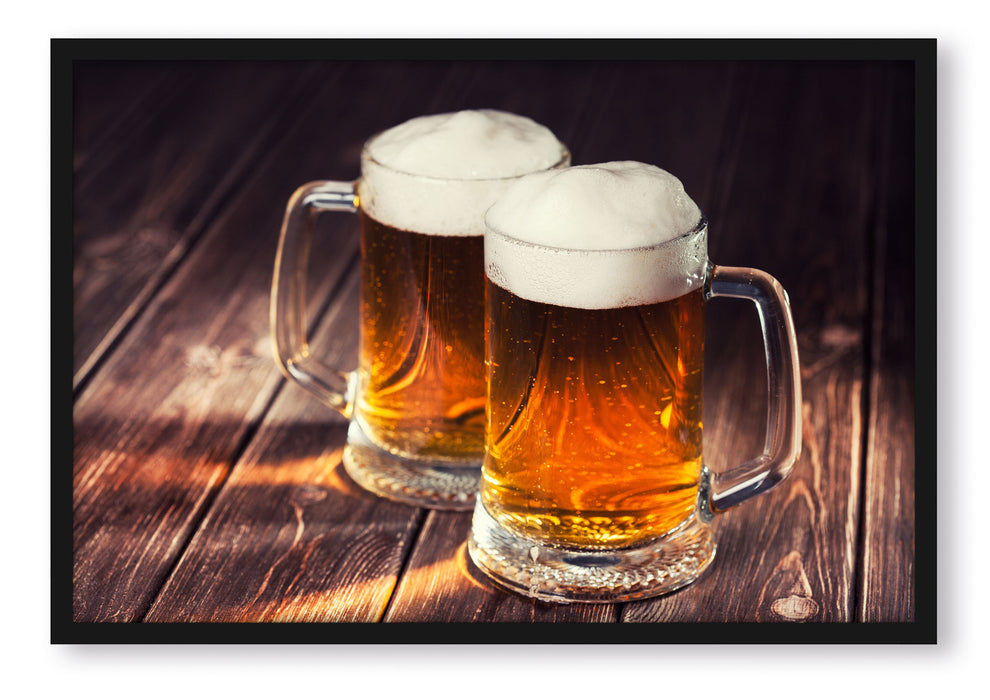 Pixxprint Zwei Maßkrüge Bier, Poster mit Bilderrahmen