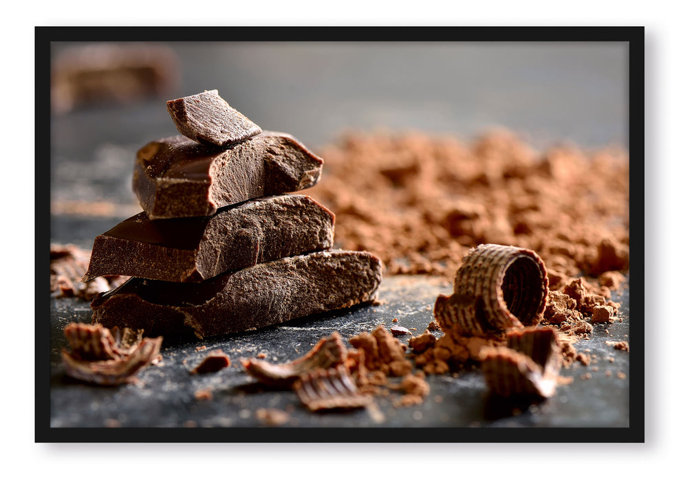 Pixxprint Dunkle Schokoladenraspeln, Poster mit Bilderrahmen