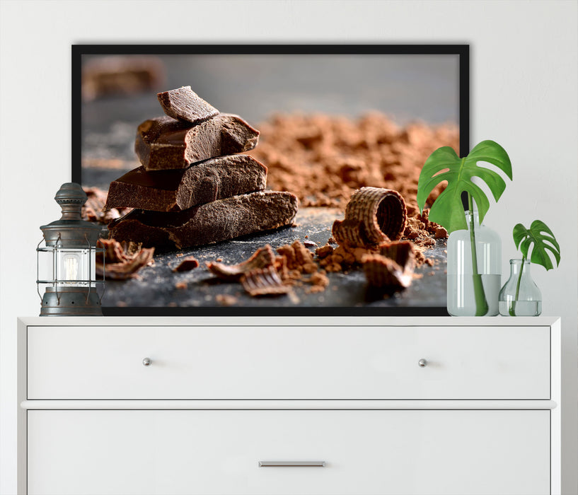 Dunkle Schokoladenraspeln, Poster mit Bilderrahmen