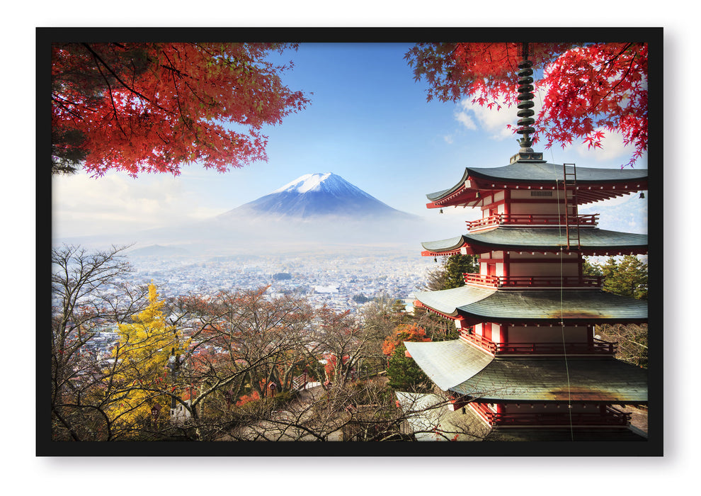 Japanischer Tempel im Herbst, Poster mit Bilderrahmen