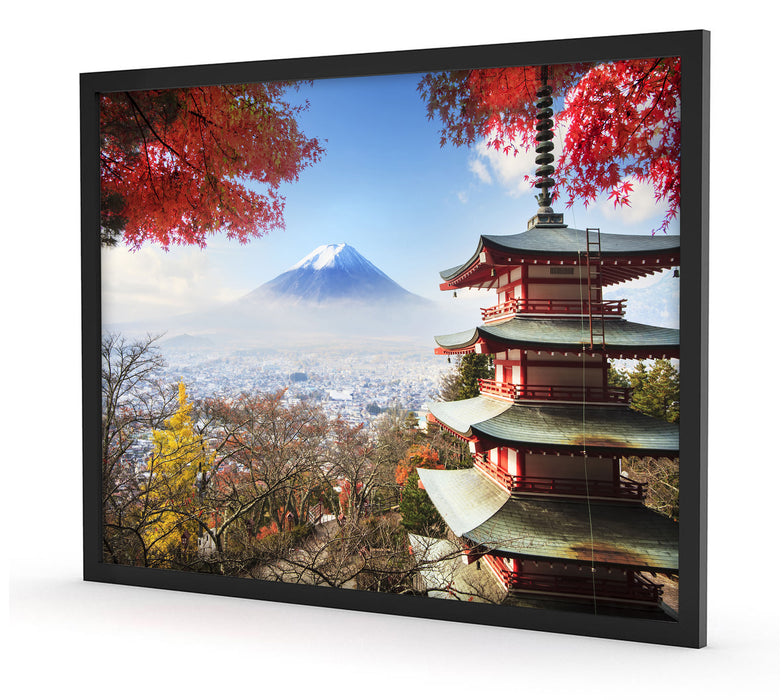 Japanischer Tempel im Herbst, Poster mit Bilderrahmen