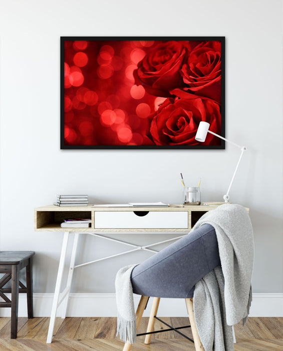 Drei rote Rosen, Poster mit Bilderrahmen