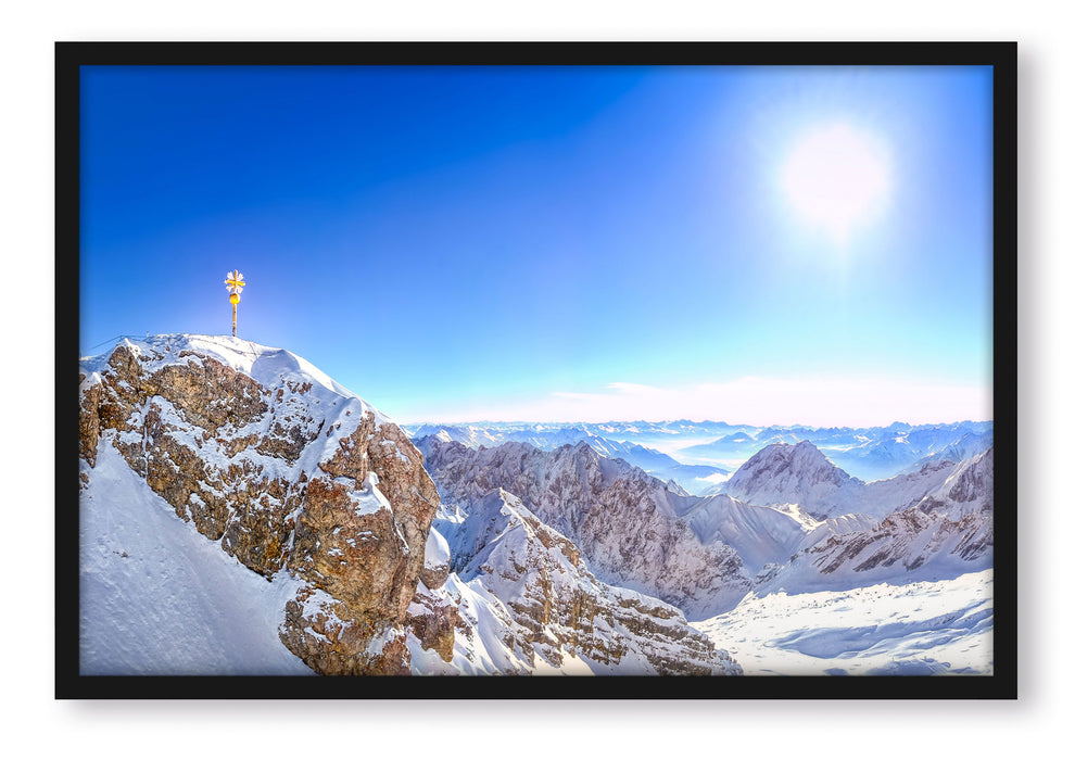 Zugspitze im Sonnenlicht, Poster mit Bilderrahmen