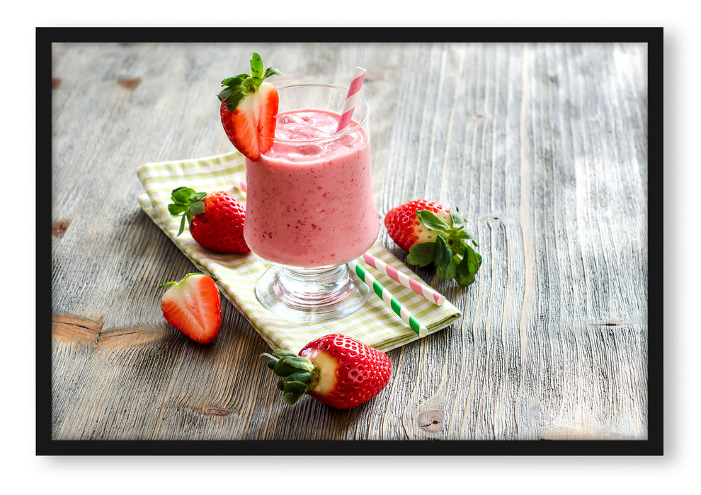 Pixxprint Köstlicher Erdbeershake, Poster mit Bilderrahmen