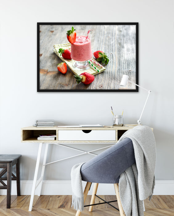 Köstlicher Erdbeershake, Poster mit Bilderrahmen