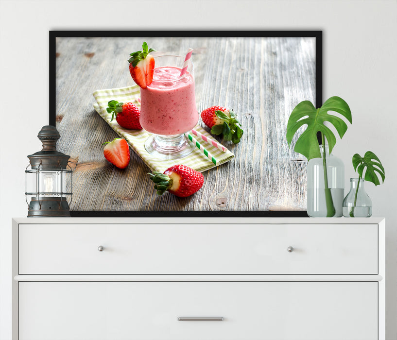 Köstlicher Erdbeershake, Poster mit Bilderrahmen
