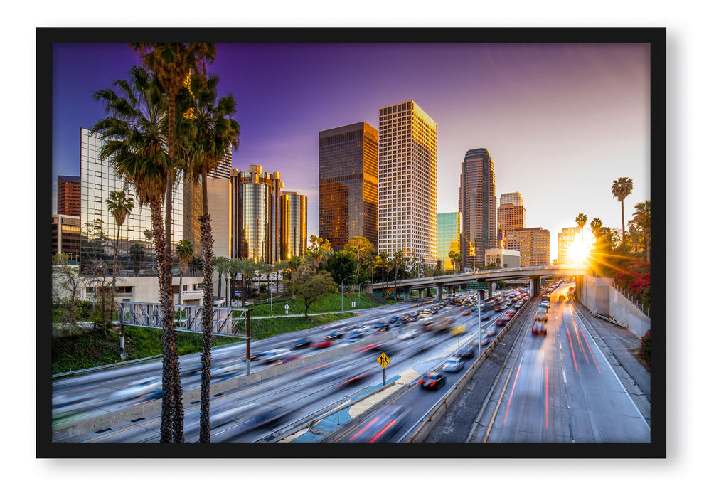 Pixxprint Straßenverkehr in Los Angeles, Poster mit Bilderrahmen