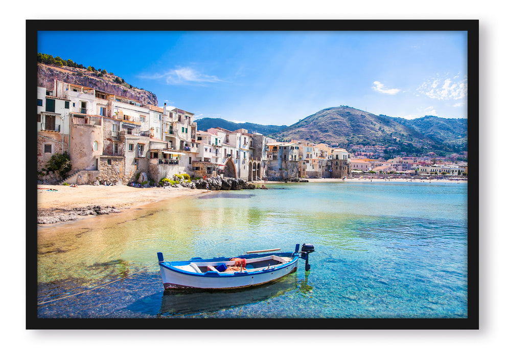 Pixxprint Wundervoller Blick auf Cefalu, Poster mit Bilderrahmen