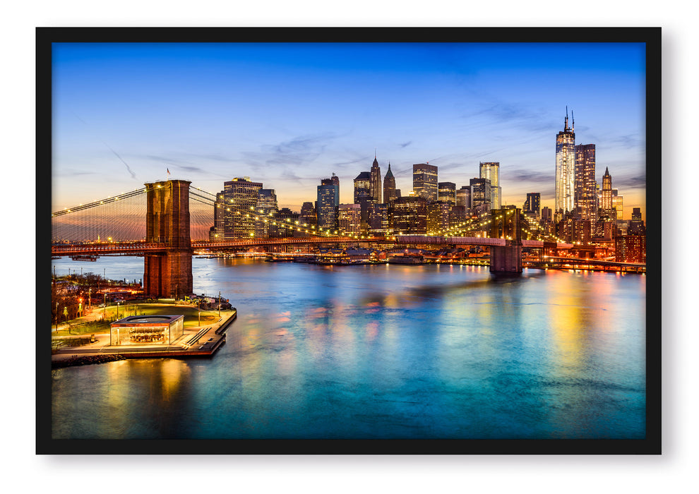 Pixxprint Blick auf Brooklyn Bridge, Poster mit Bilderrahmen