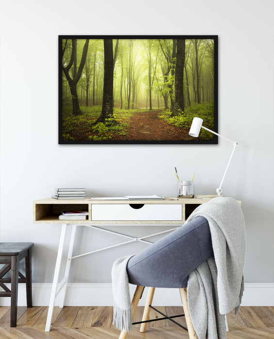 Weg im Wald, Poster mit Bilderrahmen