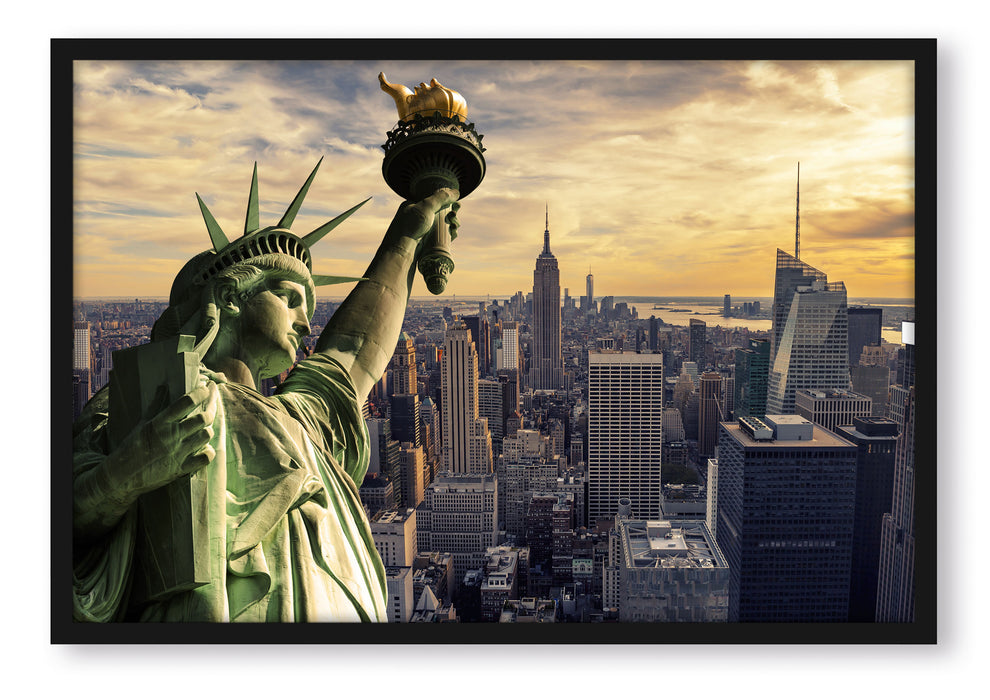 Pixxprint Freiheitsstatue in New York, Poster mit Bilderrahmen