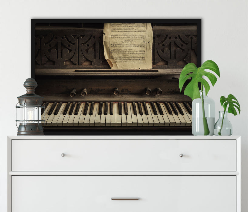 Klavier mit Notenblatt, Poster mit Bilderrahmen