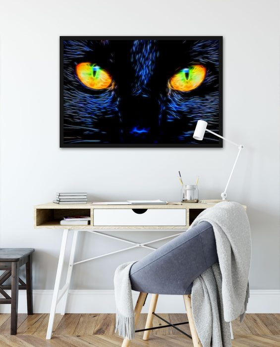 Katze mit Augen, Poster mit Bilderrahmen