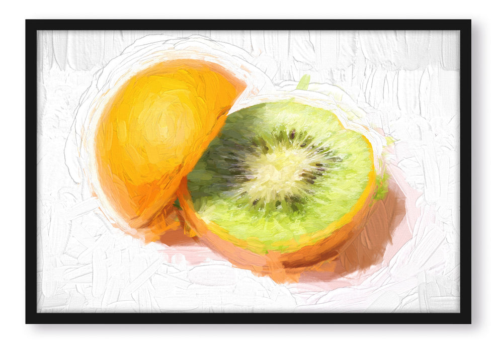 Pixxprint Orange-Kiwi-Frucht, Poster mit Bilderrahmen