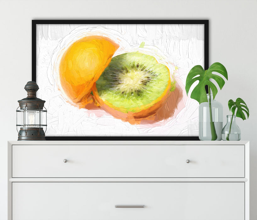 Orange-Kiwi-Frucht, Poster mit Bilderrahmen