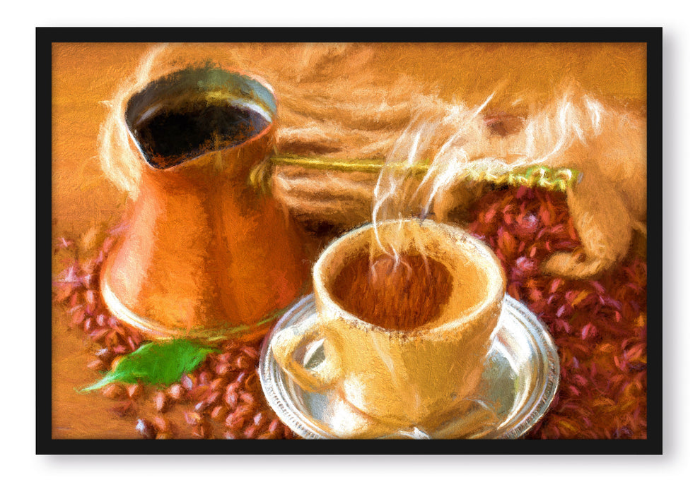 Pixxprint heißer Kaffee, Poster mit Bilderrahmen