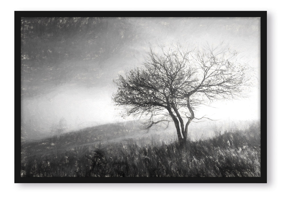 Pixxprint Baum in Landschaft, Poster mit Bilderrahmen