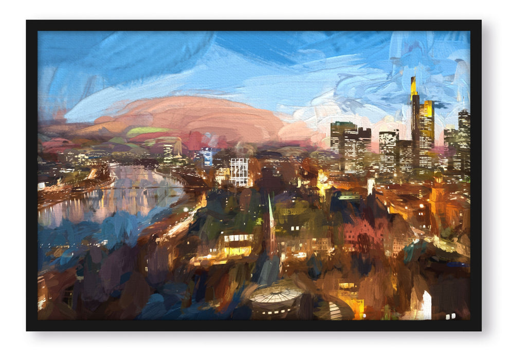 Pixxprint Frankfurt am Main Skyline, Poster mit Bilderrahmen