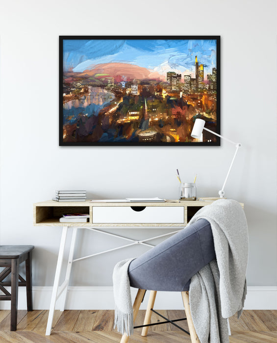 Frankfurt am Main Skyline, Poster mit Bilderrahmen