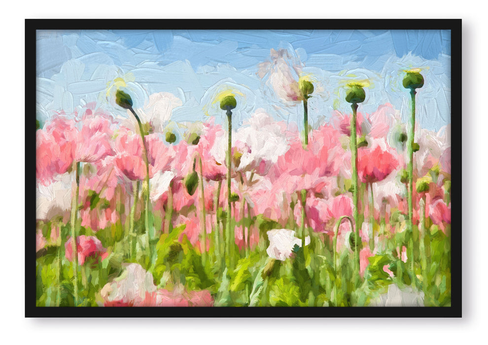 Pixxprint Blumenwiese Mohnblumen, Poster mit Bilderrahmen