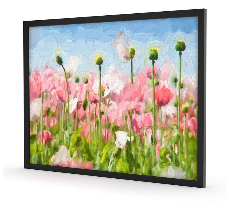 Blumenwiese Mohnblumen, Poster mit Bilderrahmen