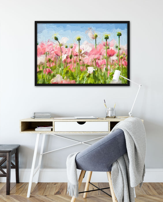 Blumenwiese Mohnblumen, Poster mit Bilderrahmen