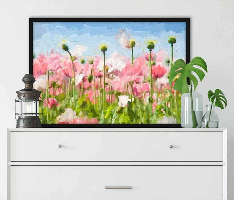 Blumenwiese Mohnblumen, Poster mit Bilderrahmen