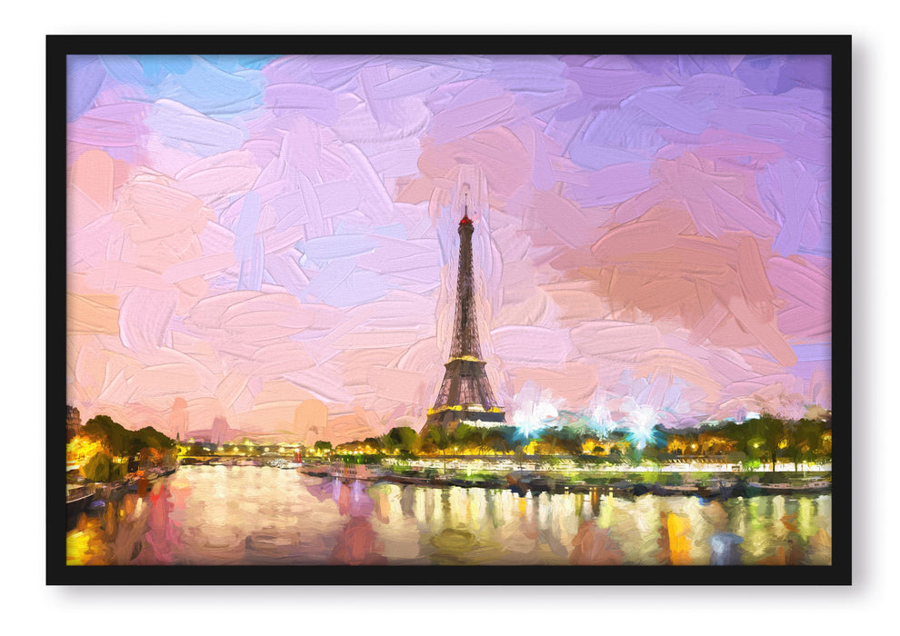 Pixxprint Eifelturm Paris bei Nacht, Poster mit Bilderrahmen