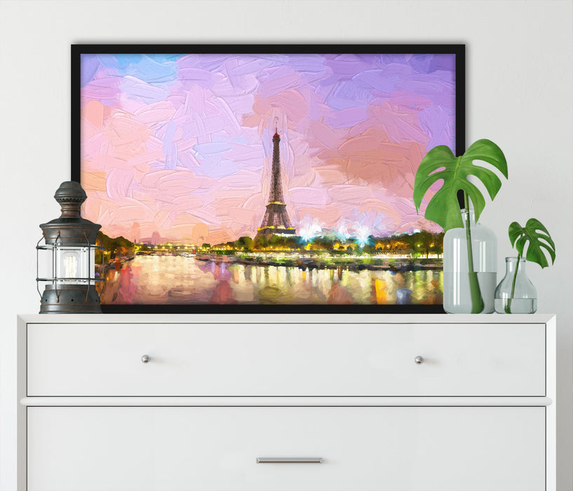 Eifelturm Paris bei Nacht, Poster mit Bilderrahmen