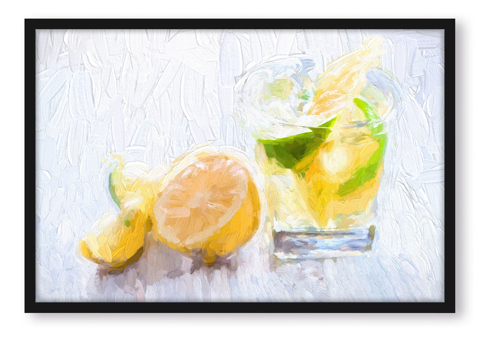 Gin Tonic Shot mit Zitronen, Poster mit Bilderrahmen