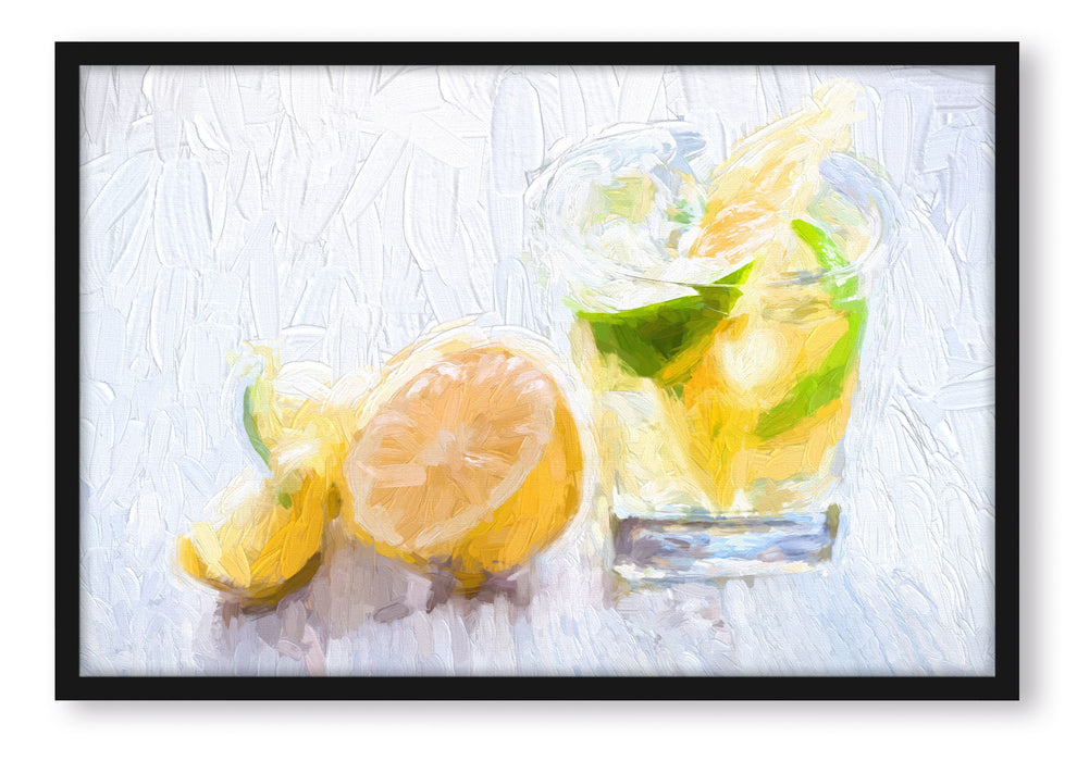 Pixxprint Gin Tonic Shot mit Zitronen, Poster mit Bilderrahmen