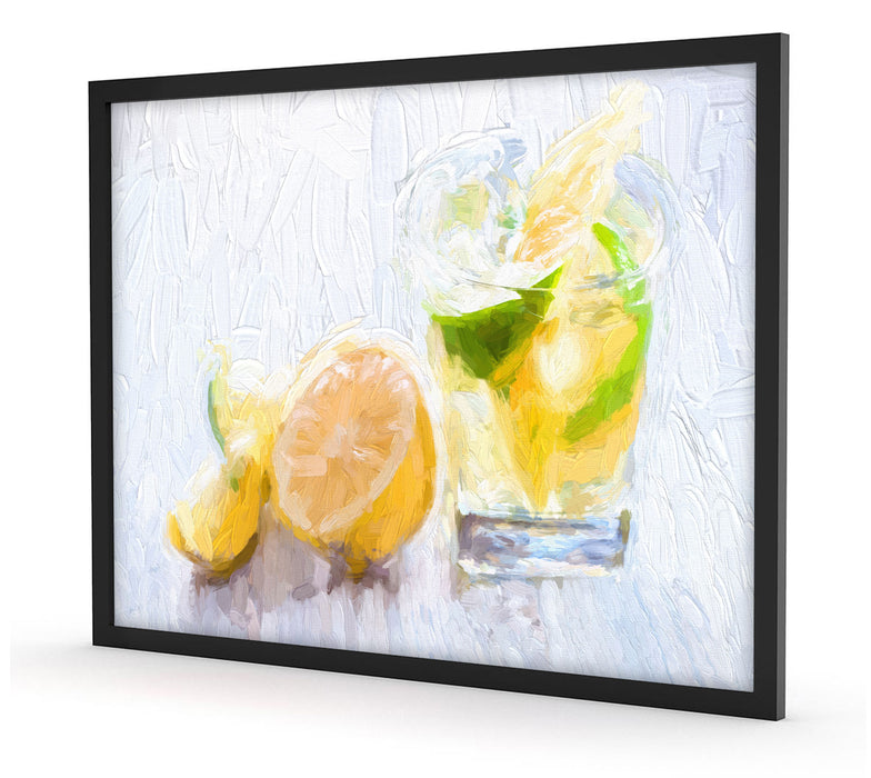 Gin Tonic Shot mit Zitronen, Poster mit Bilderrahmen