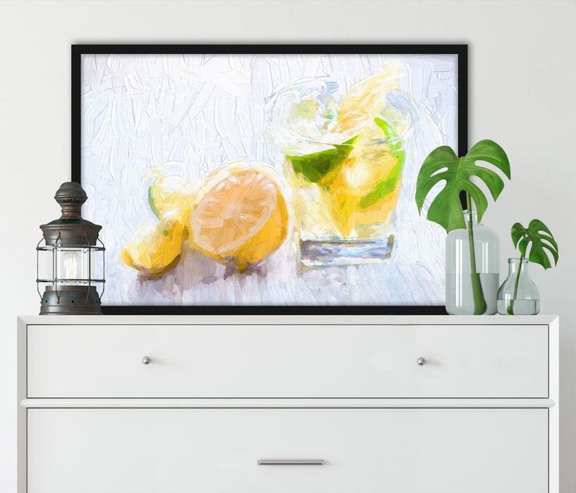 Gin Tonic Shot mit Zitronen, Poster mit Bilderrahmen