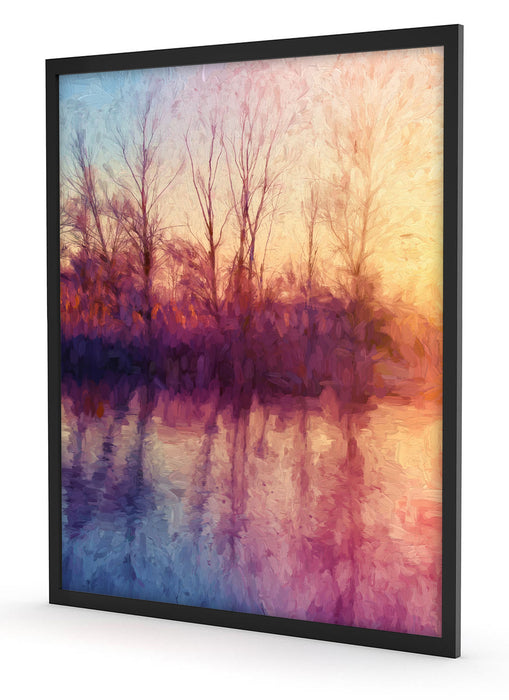 Bäume spiegeln sich im Wasser, Poster mit Bilderrahmen