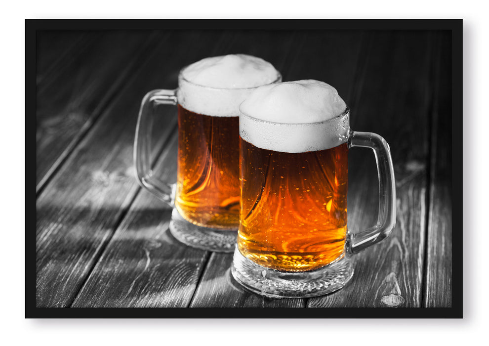 Pixxprint Zwei Maßkrüge Bier, Poster mit Bilderrahmen