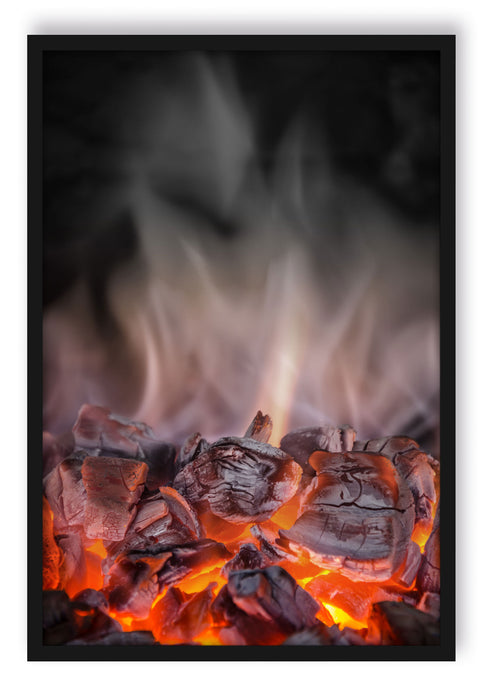 Pixxprint Loderndes Feuer, Poster mit Bilderrahmen