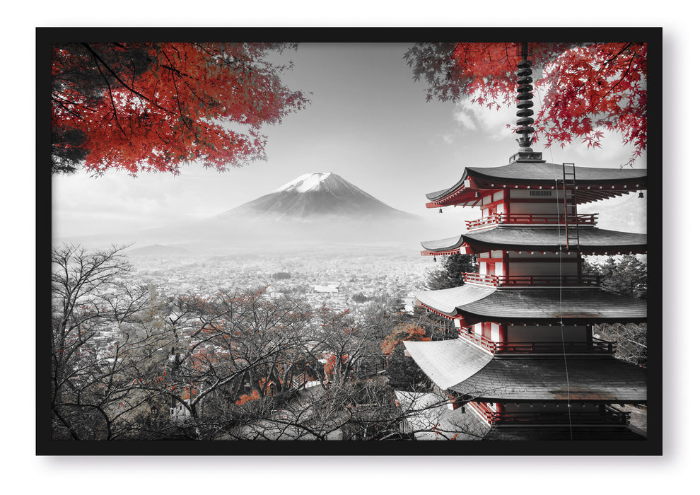 Japanischer Tempel im Herbst, Poster mit Bilderrahmen