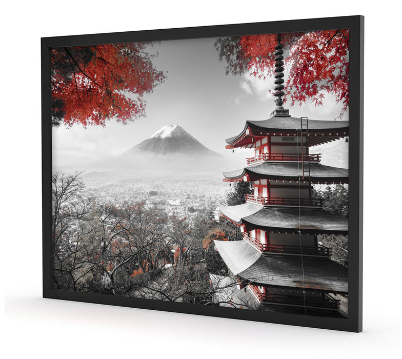 Japanischer Tempel im Herbst, Poster mit Bilderrahmen