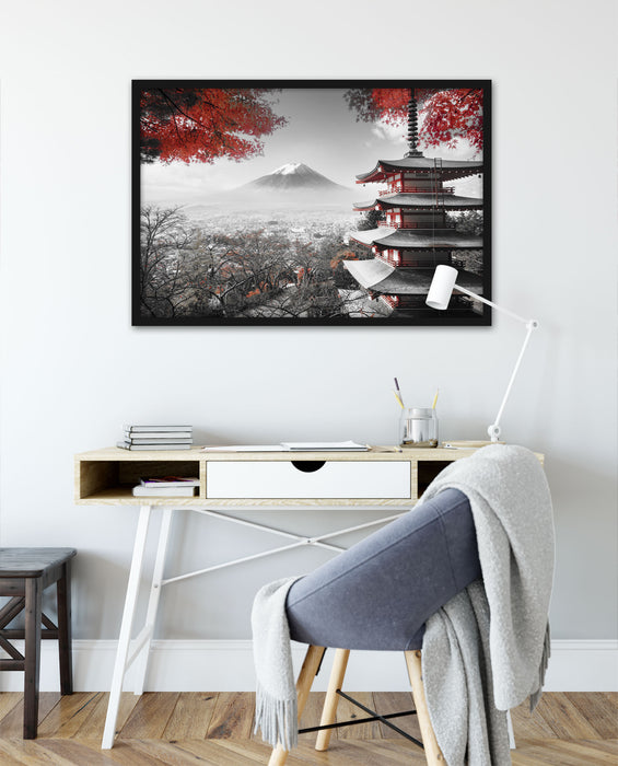 Japanischer Tempel im Herbst, Poster mit Bilderrahmen