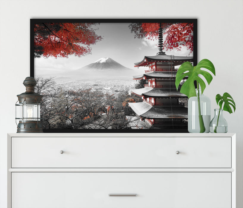 Japanischer Tempel im Herbst, Poster mit Bilderrahmen