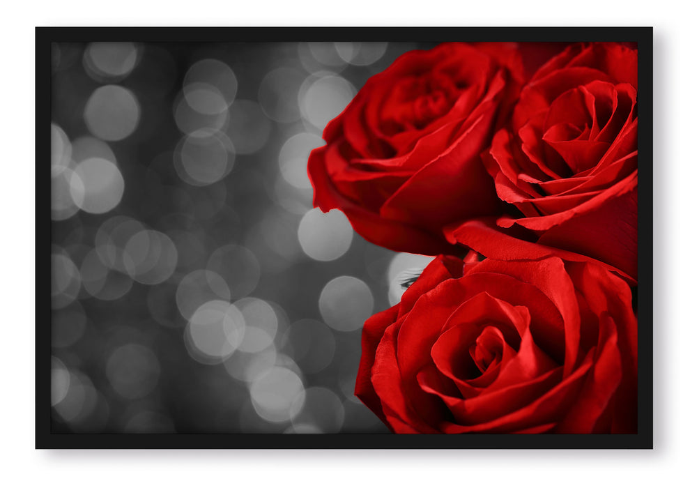 Pixxprint Drei rote Rosen, Poster mit Bilderrahmen