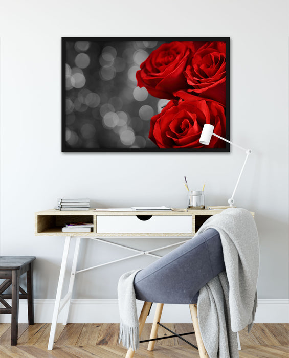 Drei rote Rosen, Poster mit Bilderrahmen