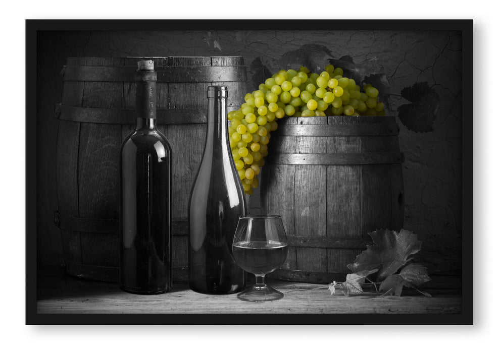 Fässer mit Weintrauben und Wein, Poster mit Bilderrahmen
